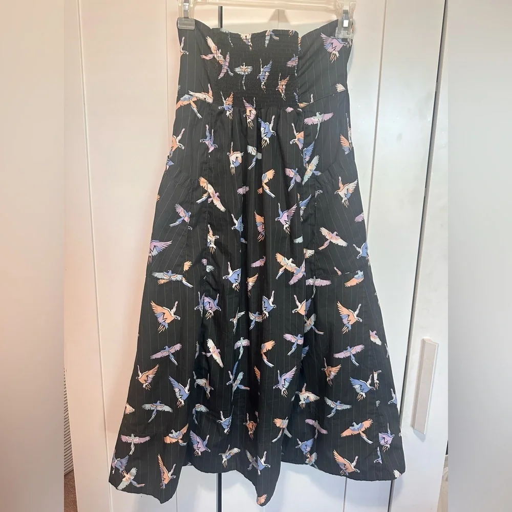 Free People Colorful Bird Print Strapless Mini Tube Dress Size 4 100% Cotton
